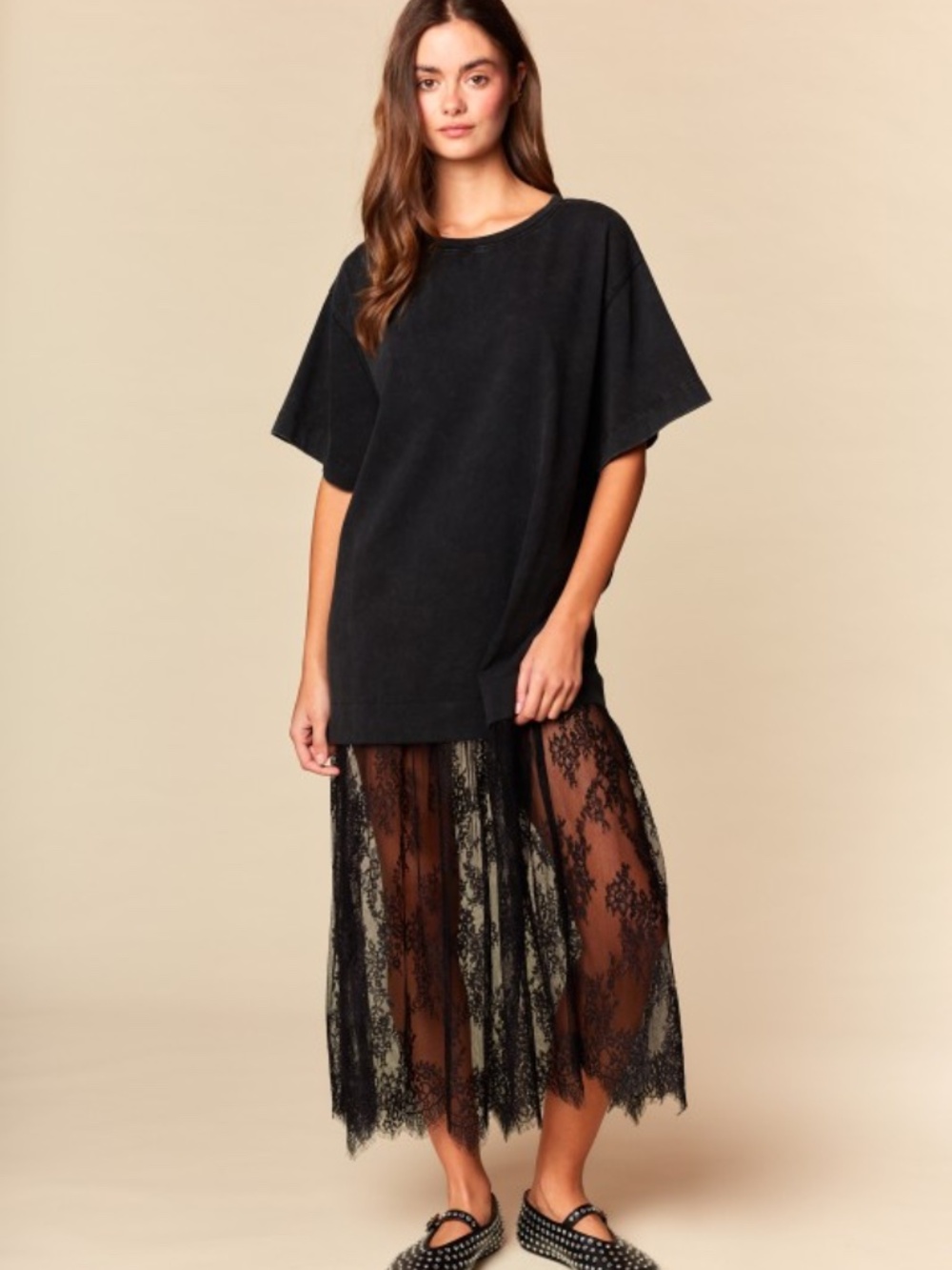 RareRaw Black Lace Midi Dress with Oversized Tee